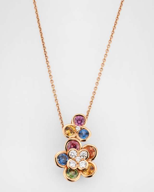 18K Rose Gold Golden Rainbow Sapphire and Diamond Necklace
